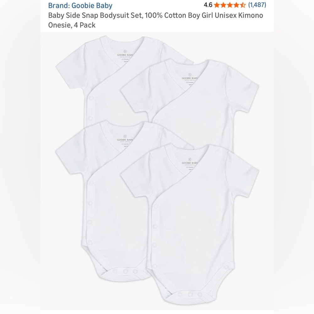 Bundle (6) 3-6M Organic Cotton Goobie Baby White Short Sleeve Kimono Onesies